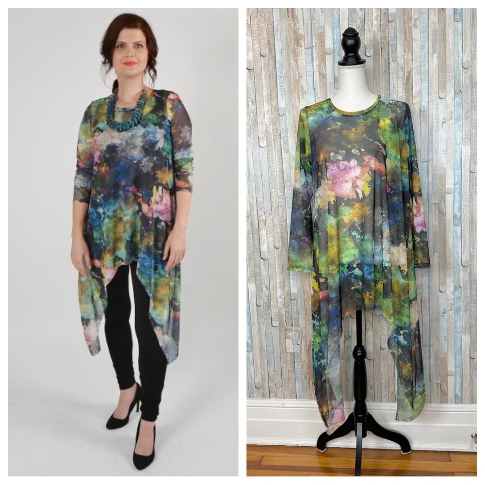 New Kozan XL Mesh Asymmetrical Mandy Tunic Top Lagenlook Pollock Art To Wear